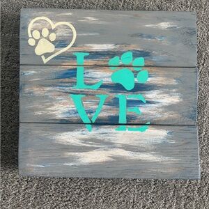 Gray and Teal Love Sign with Paw Print